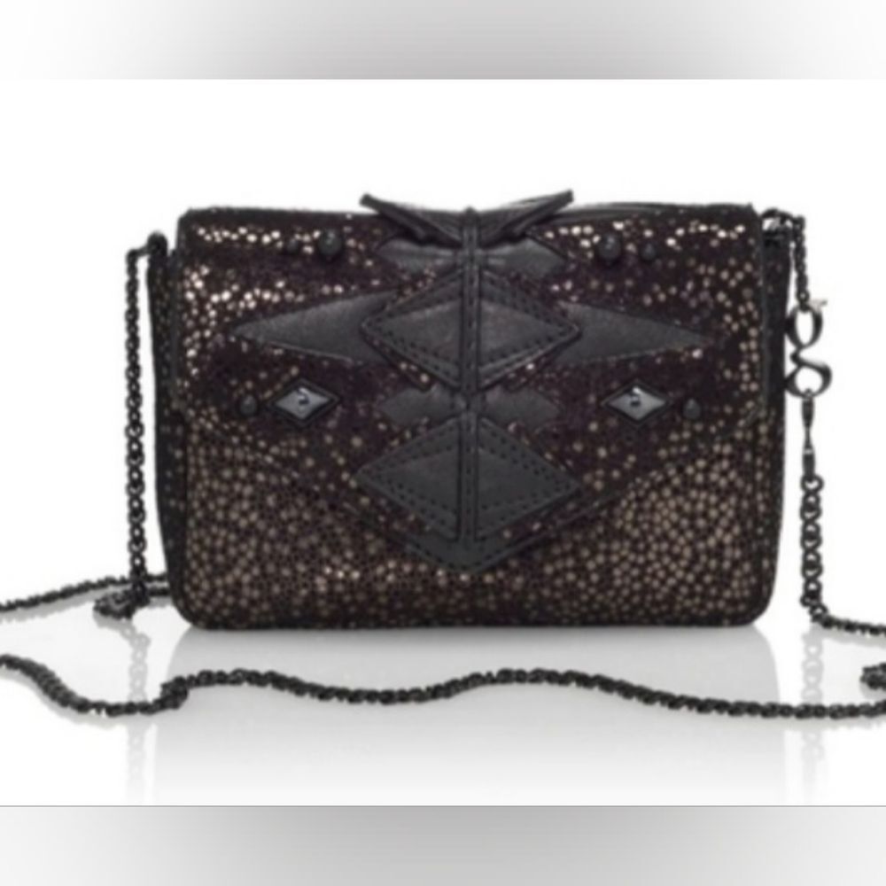 G.G. Maull Mini GG Black Gold Designer Grunge Punk Leather Crossbody Purse NWT
